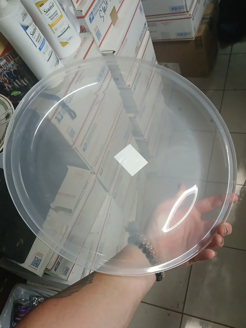 translucent 14-inch (35.5 cm) round plastic plate or tray cover. X50